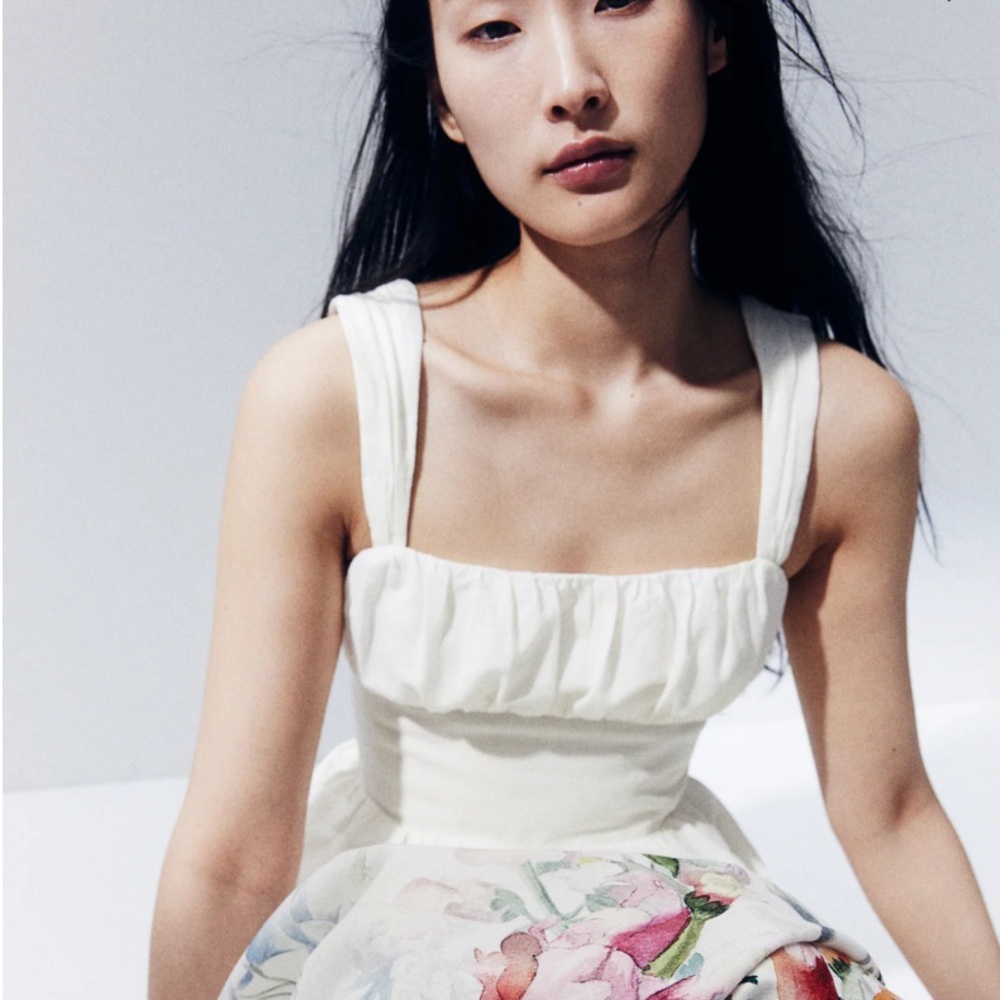 H&M Floral Midi Dress - White with Multicolor Floral Print - Picture 2 of 12